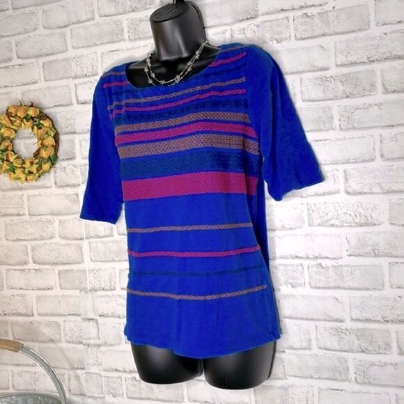 Lucky Brand Embroidered Shirt Top Loose Boho Hippie Size Large - Picture 4 of 6